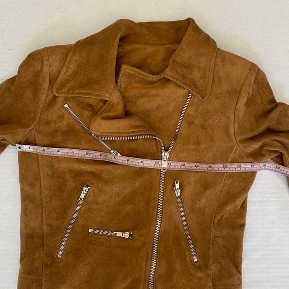 Lulu’s “Suede” With Love faux suede caramel-colored zip Moto jacket Sz Small - Picture 13 of 14